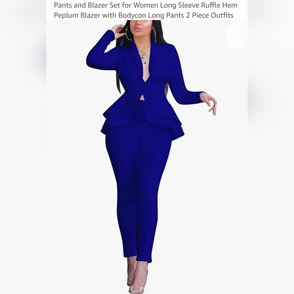 Pants and Blazer Set for Women Long Sleeve Ruffle Hem Peplum Blazer with Bodycon
